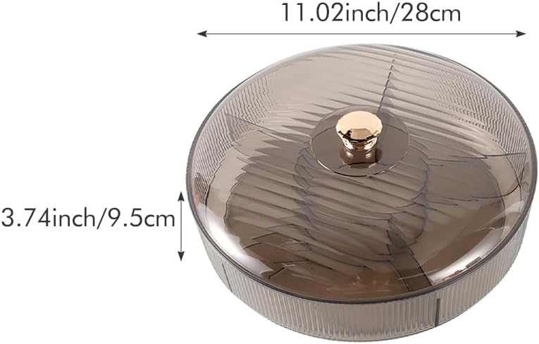 Divided Clear Snack Serving Tray with Lid, 6 Compartments Round Plastic Food Storage Organizer for Fruits, Nuts, Candies, Cookies, Snackle Box for Kitchen, Party and Picnic(Grey)