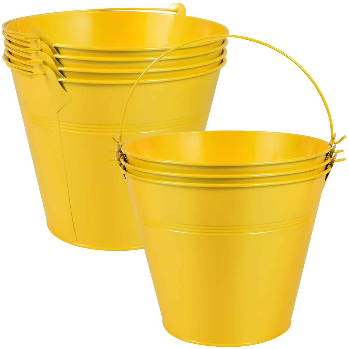 OBTANIM 7 Pack White Metal Buckets with Handle Galvanized Ice Pails for Plants, Succulents, Party Favors Organizing, Rustic Home Decor or Classrooms Pencil Storage (9.1 x 6.7 inch)
