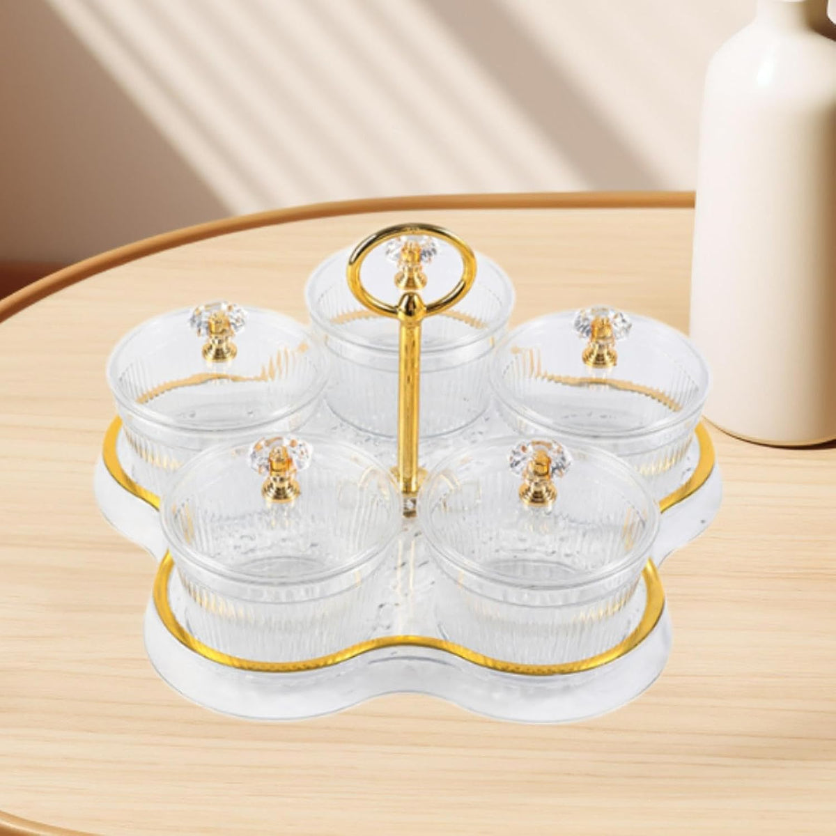 Dried Fruit Snack Serving Tray Divided Serving Dishes with Lid Dustproof, Multipurpose, Candy Nuts Dish for Wedding, Transparent 5 Grids