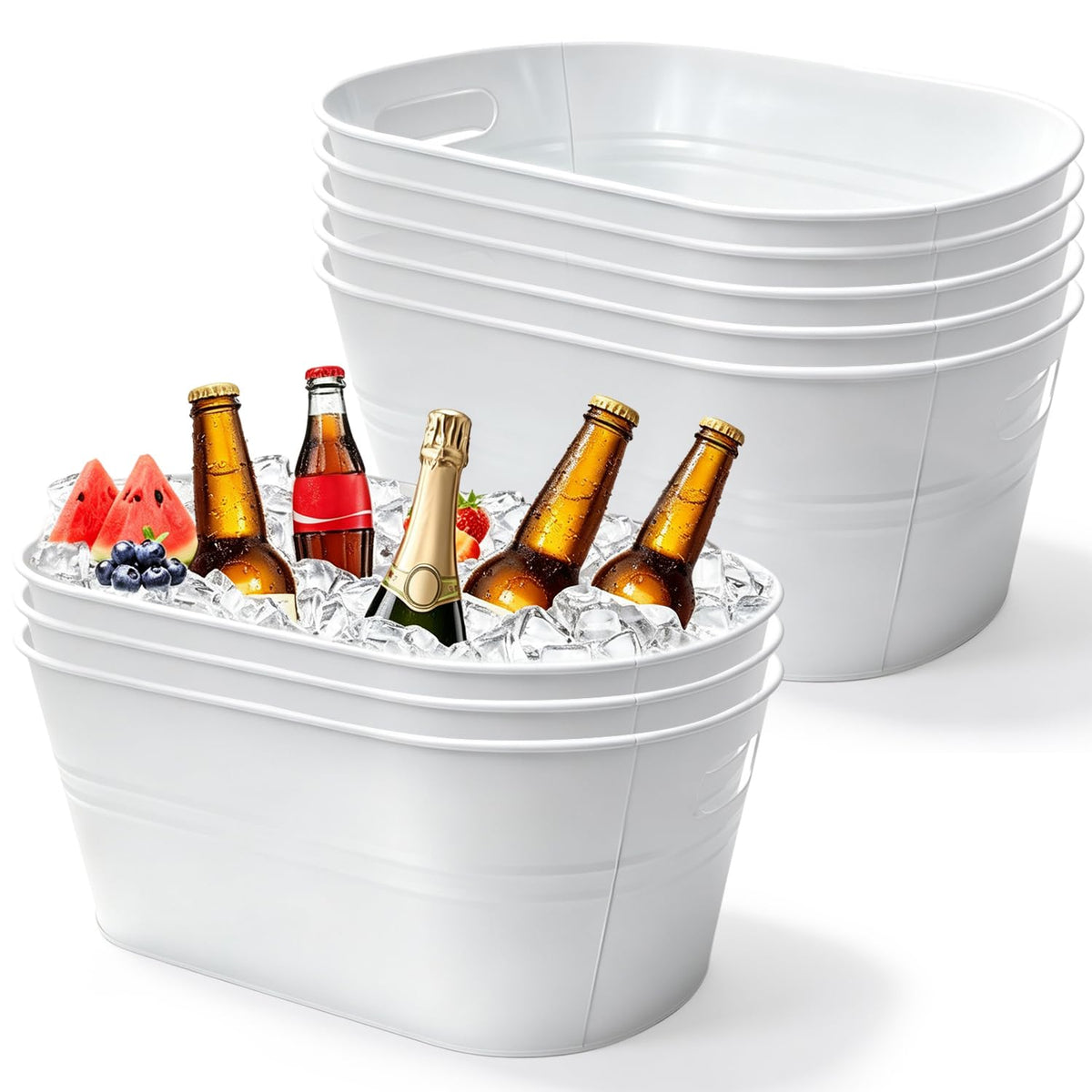 OBTANIM 4 Pack 4 Gallon Galvanized Ice Buckets Metal Champagne Drink Cooler Ice Tub with Carry Handles for Beer Cocktails Wine Beverage Home Parties Bar Cooling Supplies (Silvery)