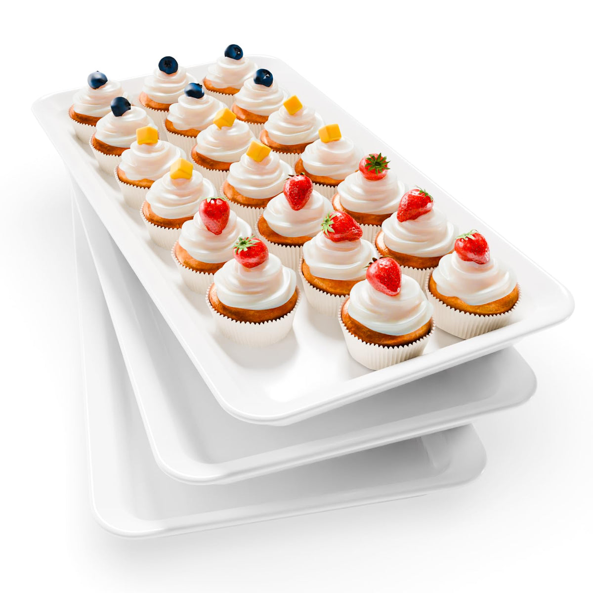 Bumusty 3-Tier Melamine Serving Tray Set, 14 x 7 in, Gold Stand