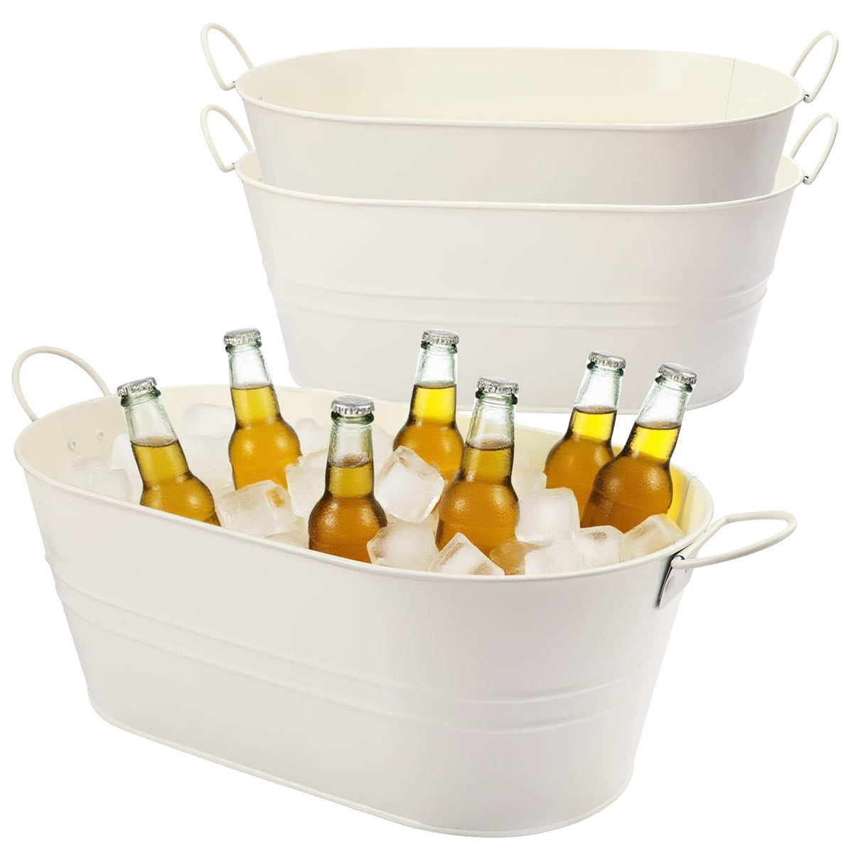 2 PCS Galvanized Tub Ice Bucket Set with Handles - 3.5 Gallon Galvanized Bucket Beverage Tubs for Parties, Large Metal Drink Ice Buckets for Beer, Wine, Cocktails & Outdoor Events