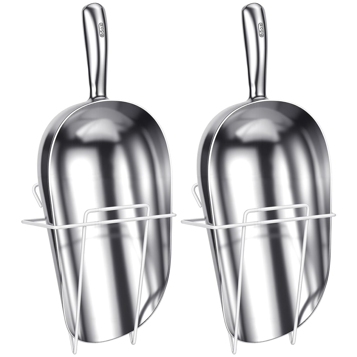 2 Set 85 oz Large Aluminum Ice Scoop with Holder, Metal Scooper