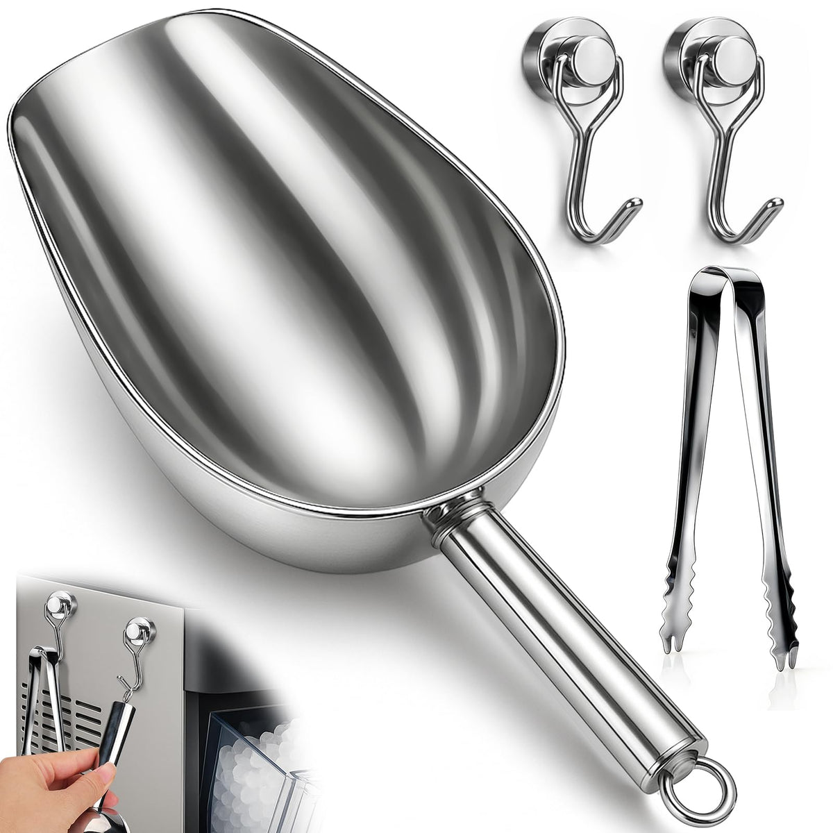 Stainless Steel Ice Scoop for Freezer with Magnetic Hook