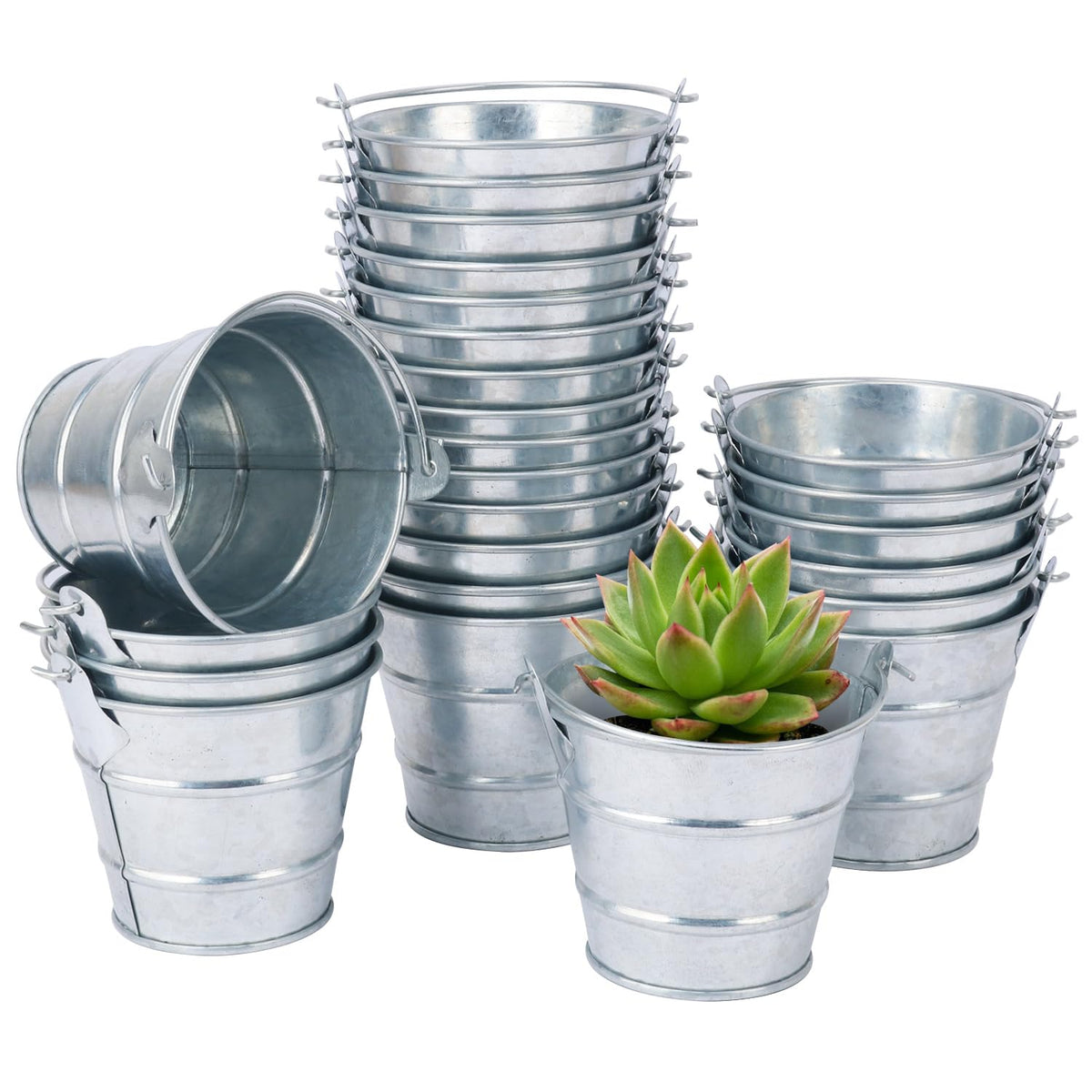 12 Pack 7 Inch Large Galvanized Ice Buckets with Handles, 100 OZ Metal Bucket for Beer, Wine, Champagne, Parties, BBQs, Tailgating, and Elegant Centerpieces