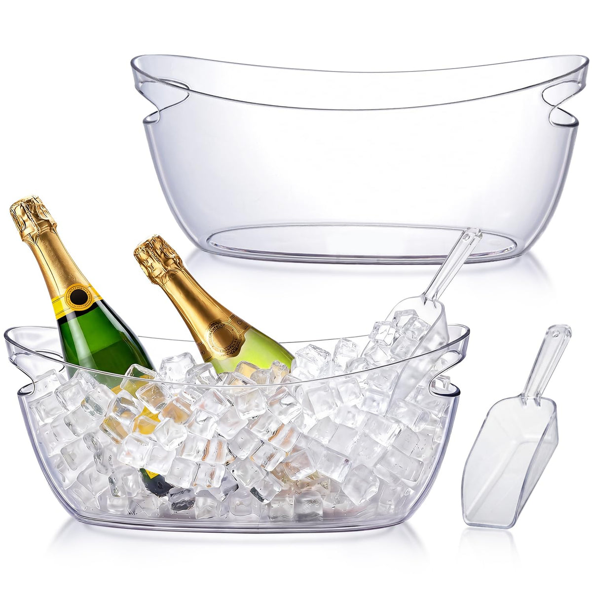 OBTANIM Clear Acrylic Ice Buckets Large Champagne Drink Cooler Storage Ice Tub with Scoops for Beer Cocktails Wine Beverage Home Parties Bar Cooling Supplies