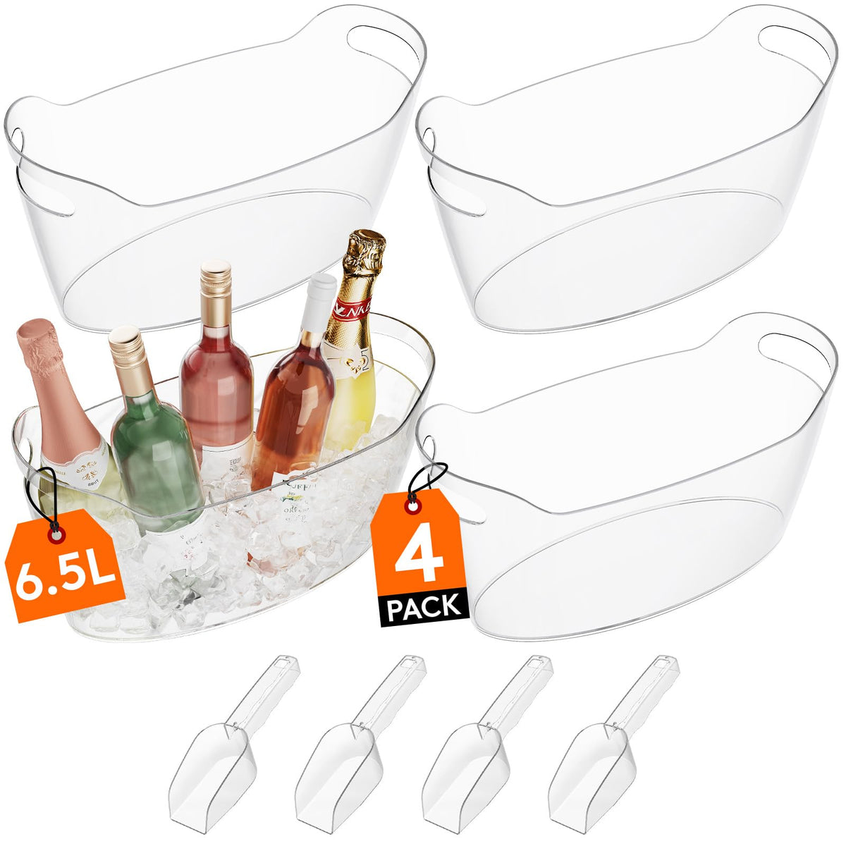 Lifewit 6.5L Plastic Ice Bucket for Parties with Handle & Scoop, 2 Pcs