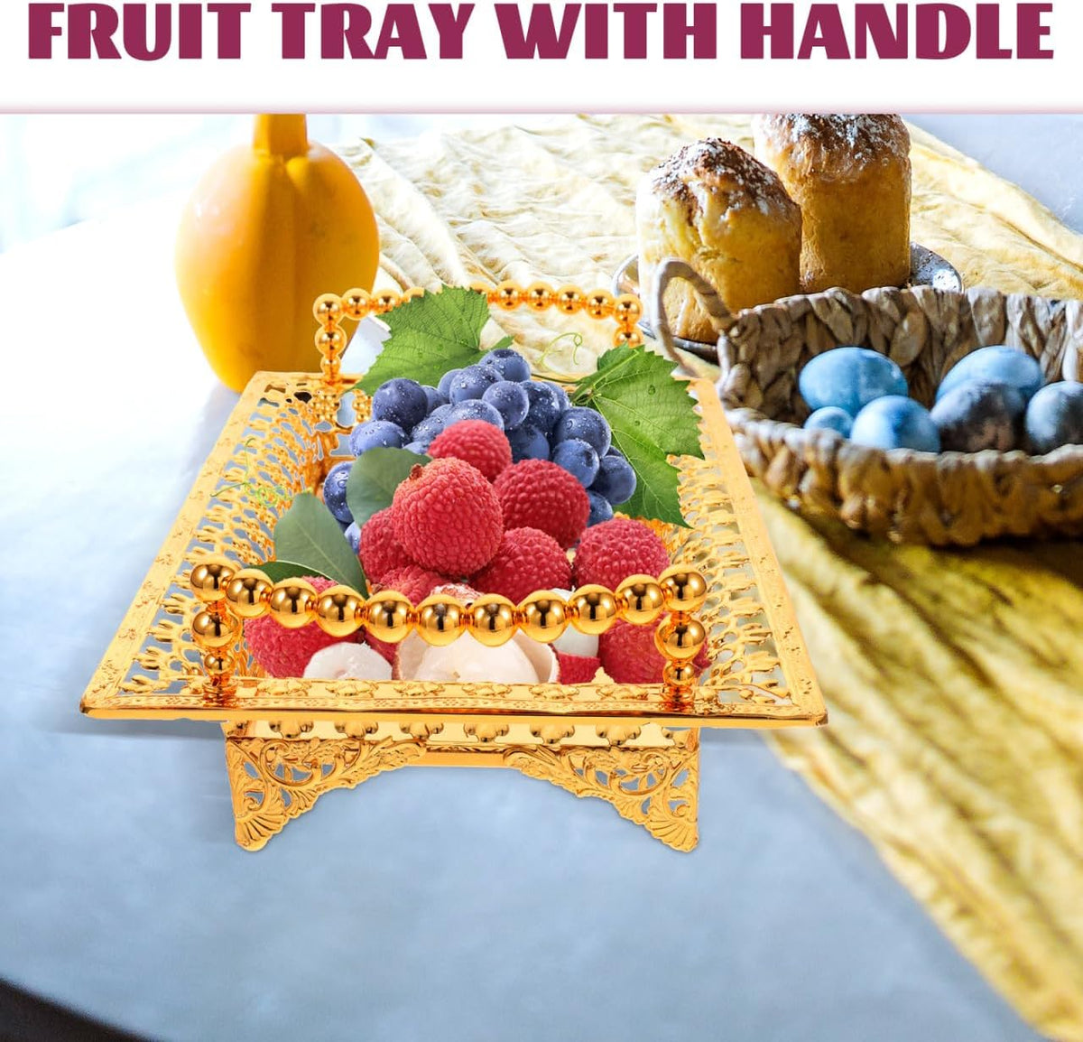 Ipetboom Fruit Plate Serving Tray Iron Appetizer Platters, 10.6X7.1X2.4in