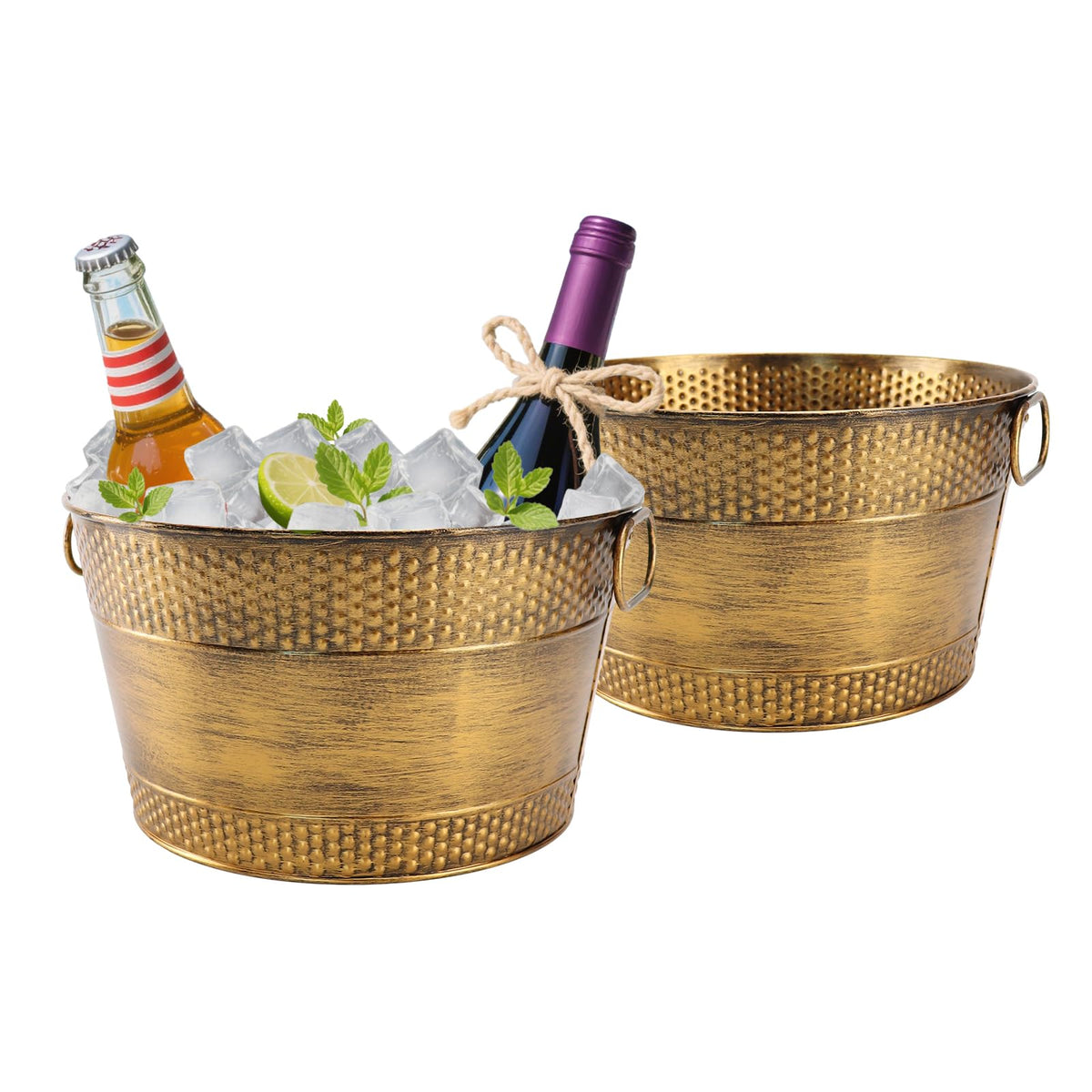 Ice Bucket for Parties Galvanized Beverage Tub, Drink Buckets Galvanized Bucket with Handles for Wine Beer Champagne Cocktails for Catering Bars (Copper-1PC)