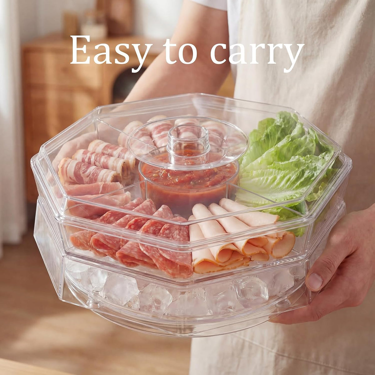 Chilled Serving Tray with Lid, Rotating Cold Serving Tray for Parties