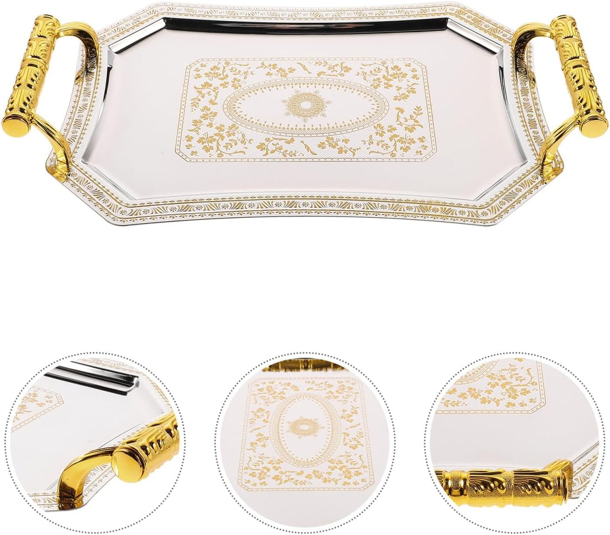 Amosfun Stainless Steel Serving Tray Golden 11.00X7.86X4.72in Modern