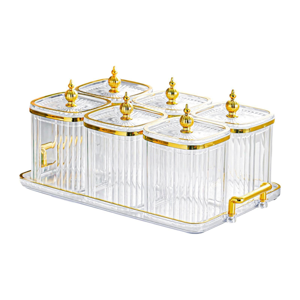 Dry Fruit Jars with Lid Set, Dustproof Multifunctional with Tray Snack Container,Sugar Jars for Dining Room Kitchen, Amber