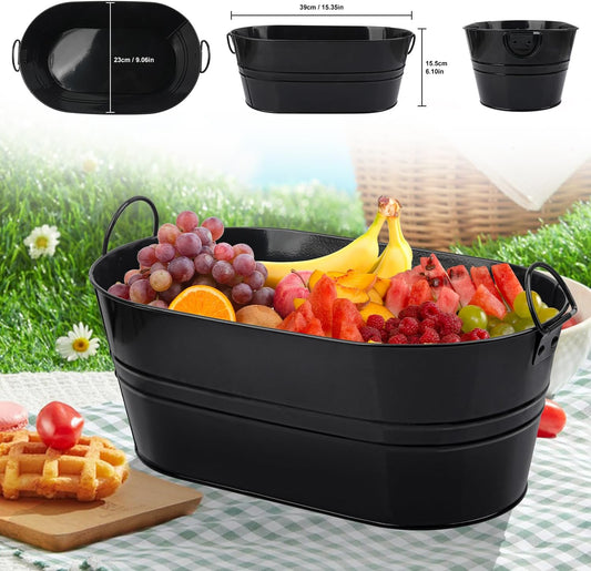 2 Pack 3 Gallon Black Metal Beverage Tub, 15.3 × 9 × 6 in, Black