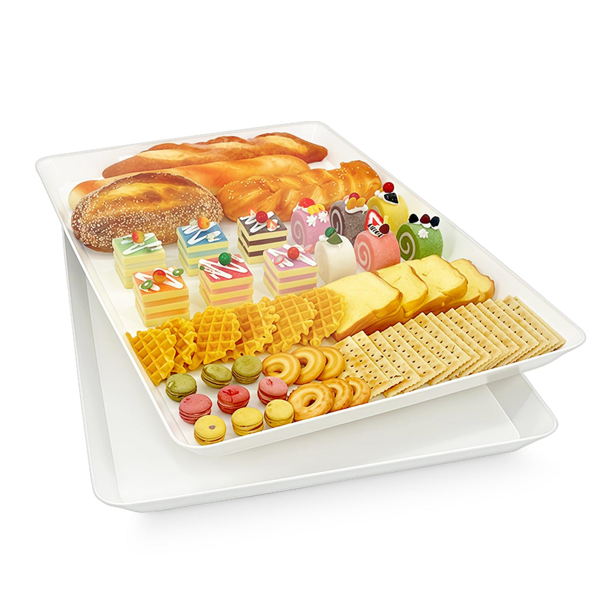 Serving Tray Platter, 4 Pack Food Tray for Veggie Fruit Snack Dessert Cookie Cheese, Food Trays for Party Supplies Display, Plastic Platters for Serving Food, Large White Trays, BPA Free