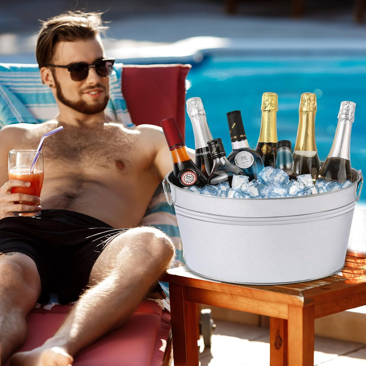 2pcs Galvanized Ice Buckets, 7.2 Gallon Large Galvanized Tub with Handles