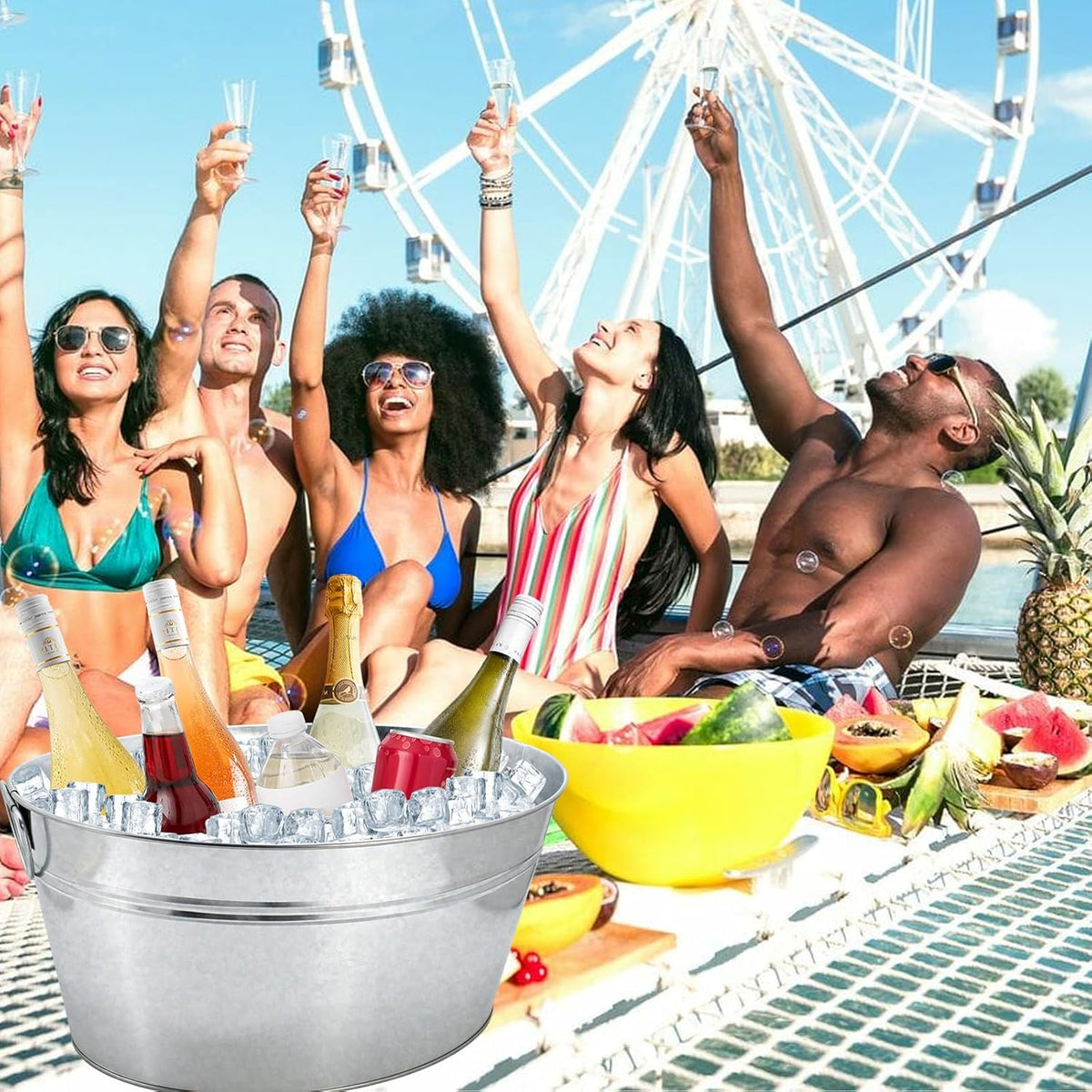 4 Gallon Galvanized Tub Ice Buckets for Parties Portable Beverage Tub