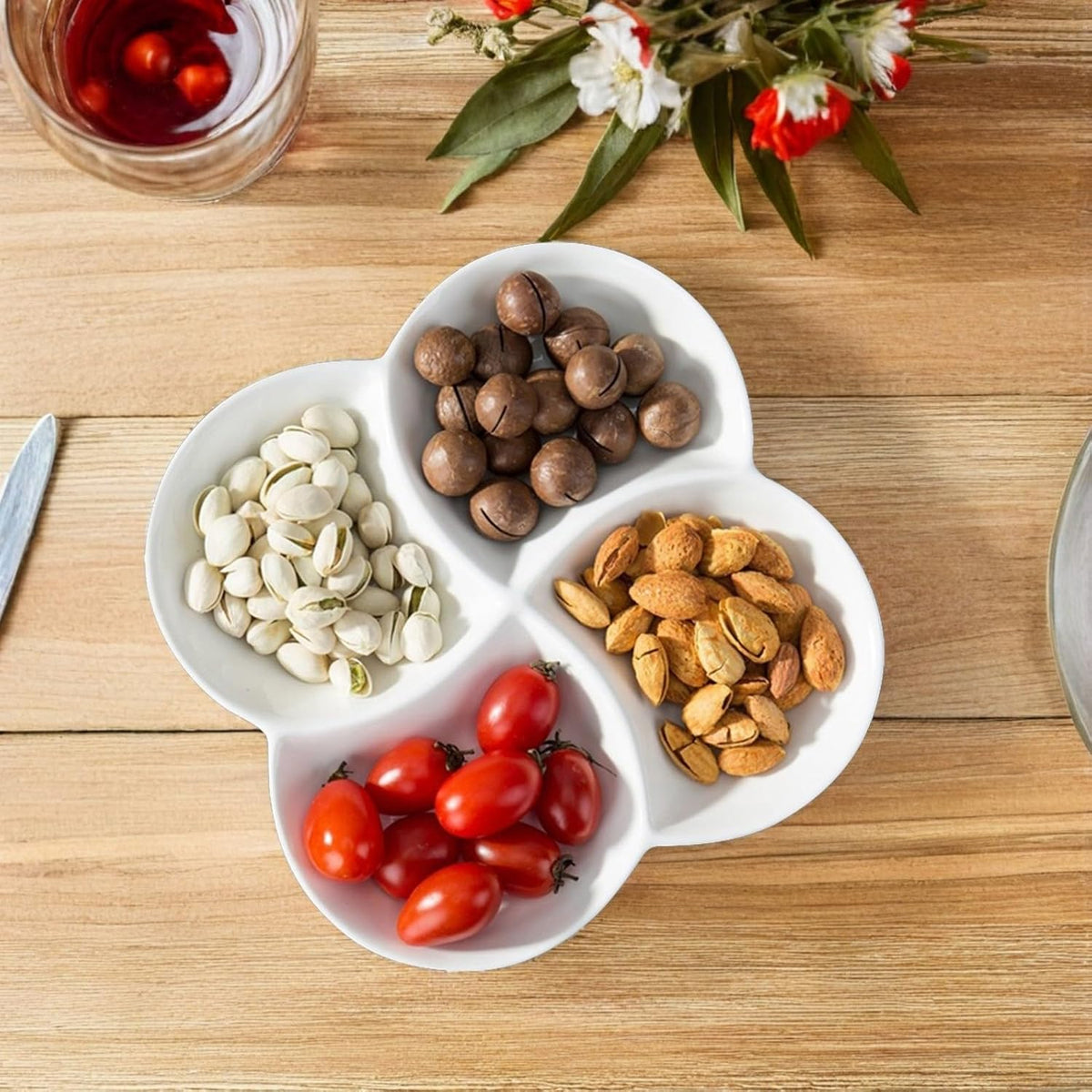 LABRIMP Multi-Grid Snack Plate Divided Serving Tray for Dried Fruit Nuts Candies and Snacks 10.47 X 10.47 X 1.33 in Food Serving Tray for Dining Table and Entertaining