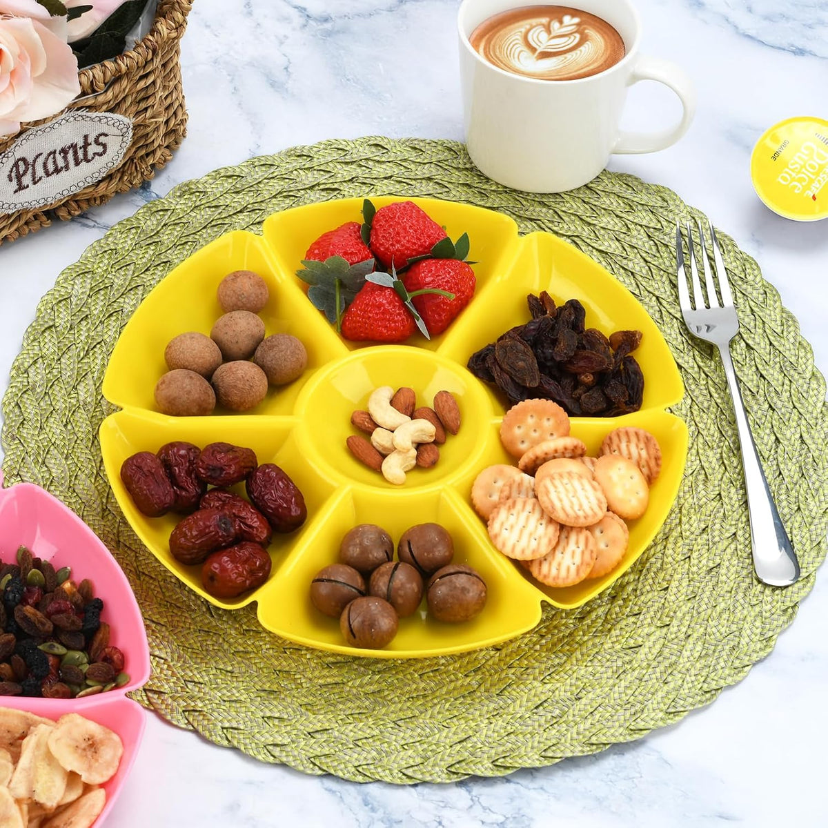 12 Pcs Plastic Snack Serving Tray, Chip and Dip Serving Tray, Sectioned, Divided Plates Platter for Snack, Nuts, Candy, Dried Fruit, Veggies