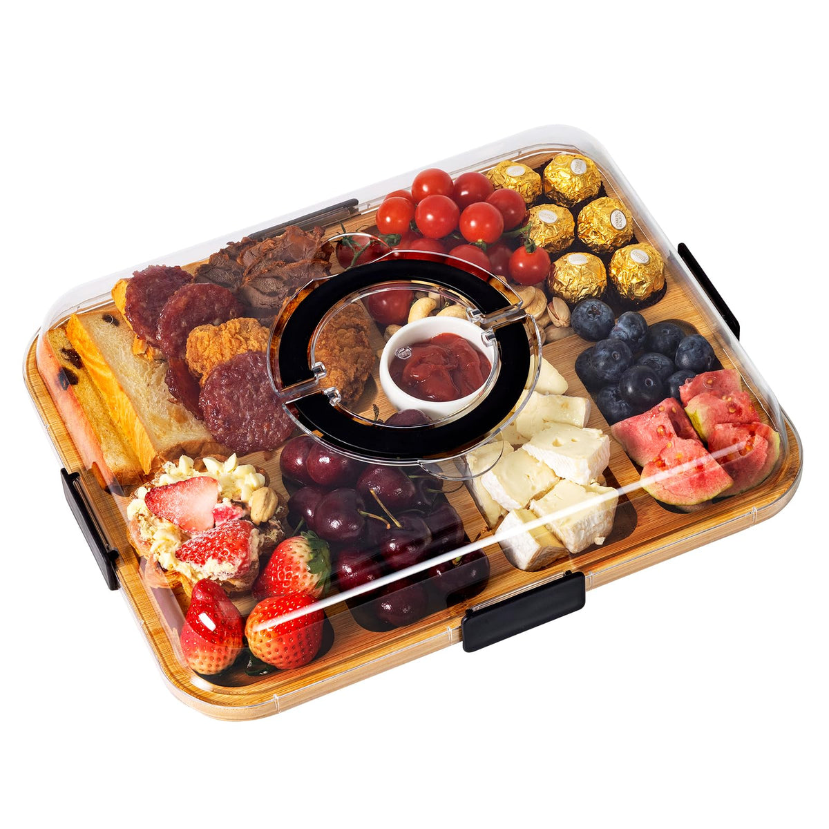 Portable Charcuterie Board with Lid, Cheese, Veggie & Snack Tray