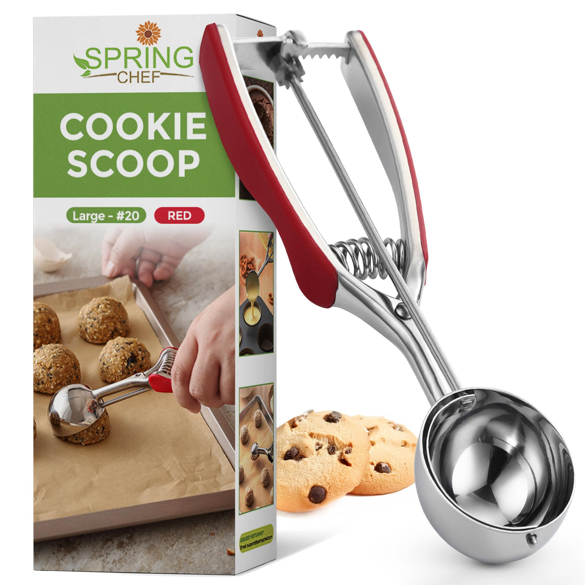 Spring Chef Large Stainless Steel Cookie Scoop, #20, 2.93 Tablespoon, Black