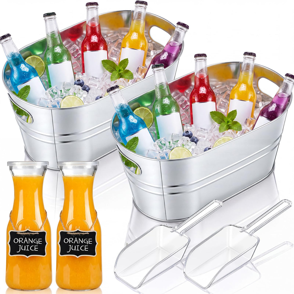 Rtteri 2 Set Galvanized Tub Ice Bucket for Parties Large Metal Drink Bucket