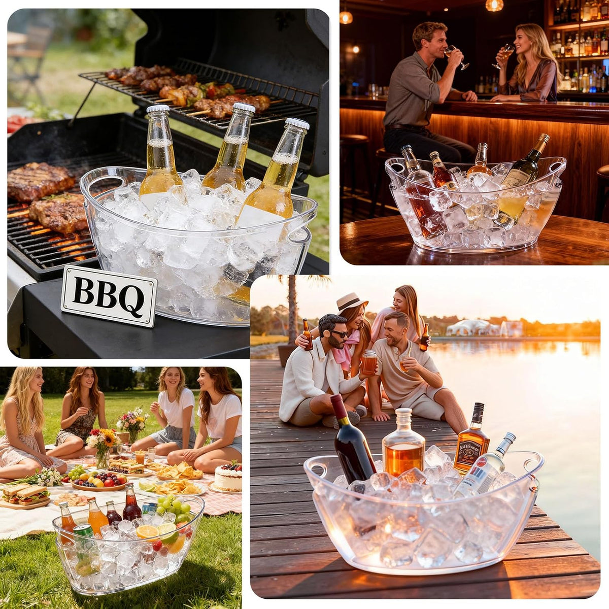 Ice Bucket 2 Pcs, Clear Acrylic Ice Wine Buckets for Parties, Beverage Tub