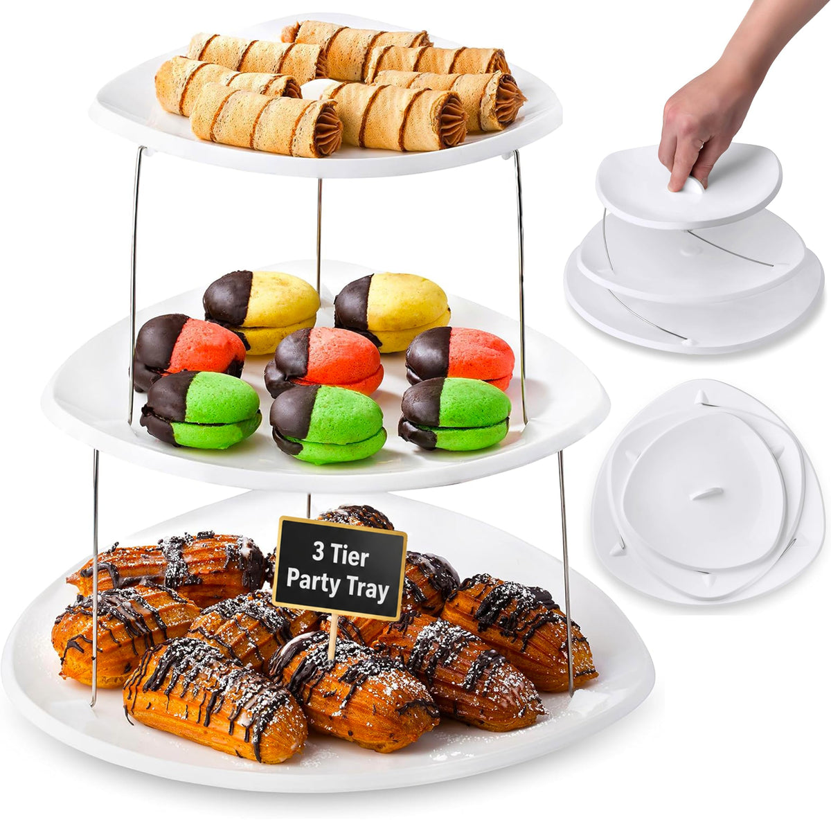 3 Tier Serving Tray Collapsible Bowl for Party, Fruit Snack Folds Flat
