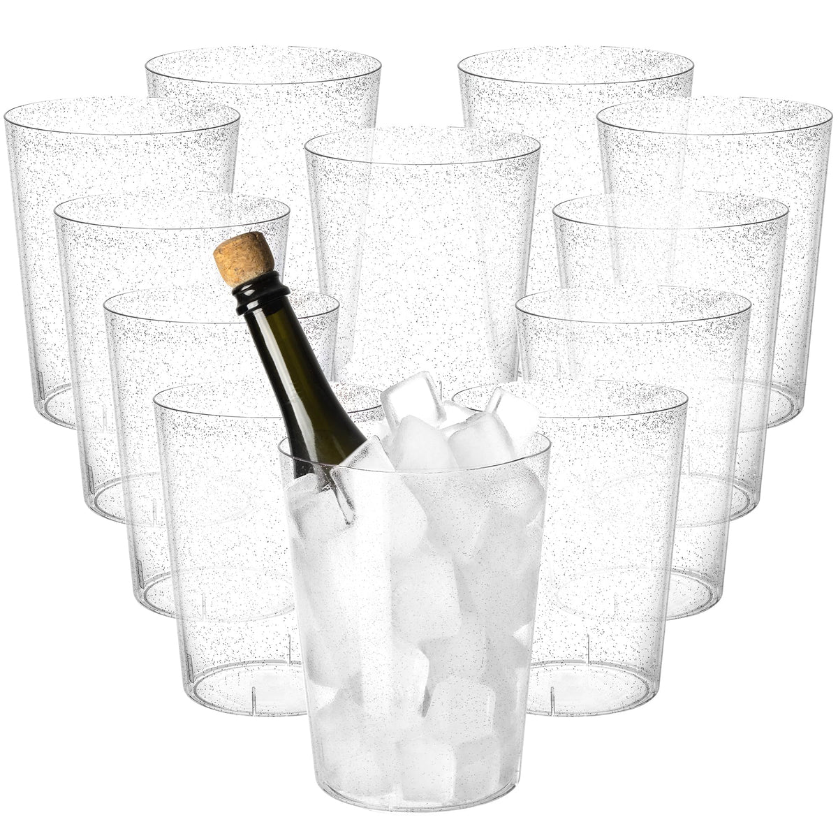 Tiawudi 12 Pack Plastic Ice Bucket For Parties, Gold Glitter Clear Wine Cooler for Wedding, Good as One Large Champagne Chiller Or Classic Wine Bottle Chiller