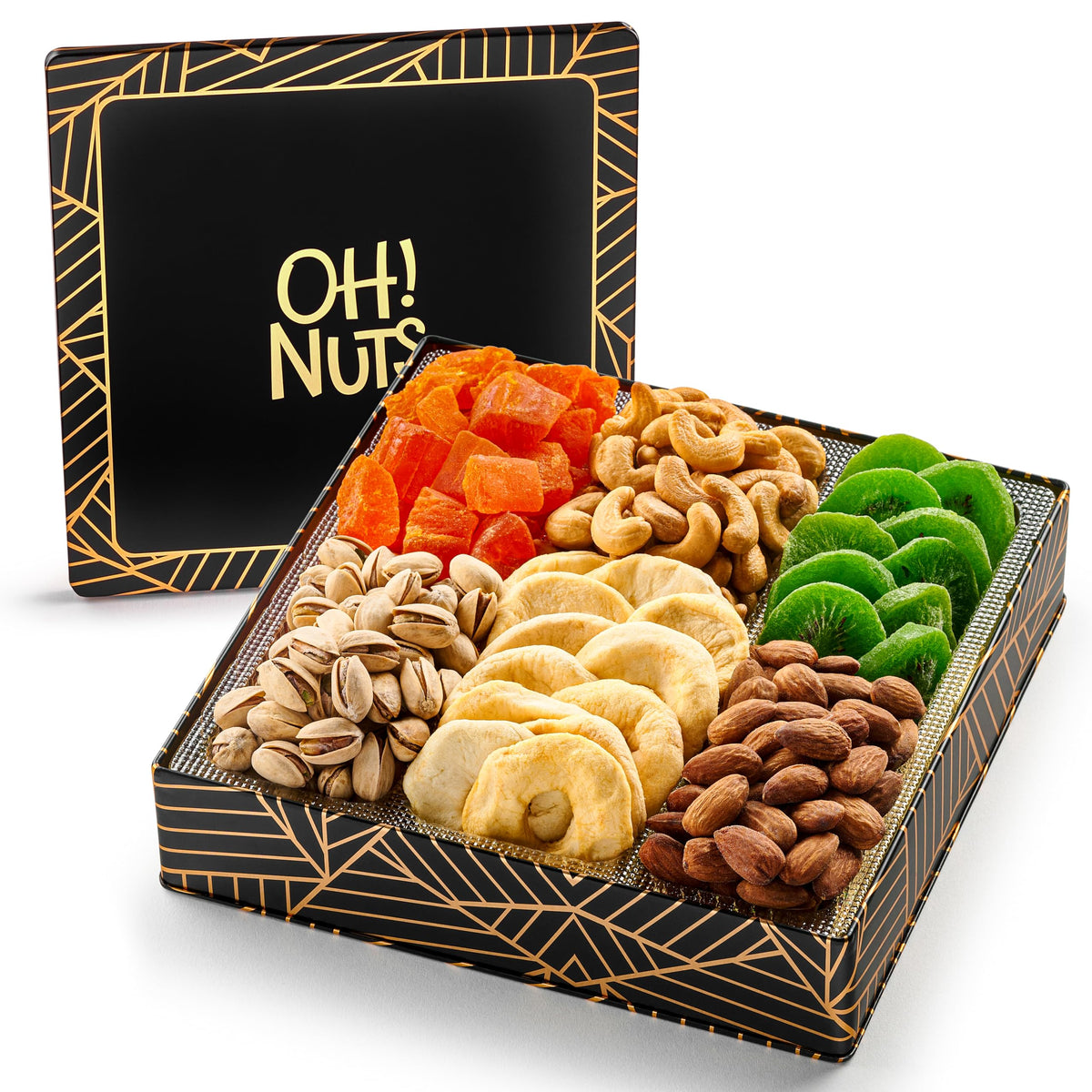 Oh! Nuts Dried Fruit Gift Basket 7 Variety Tin Box - Gourmet Arrangement Platter - Healthy Food Snack Box for Birthday, Anniversary, Corporate - Gift for Women & Men (Dried Fruits)