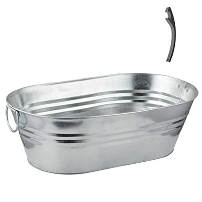 Katai - Galvanized Steel Drinks Bucket - Oval, 5.5 Gallon Rustic Style Drinks Tub, Carry Handles - with Bottle Opener