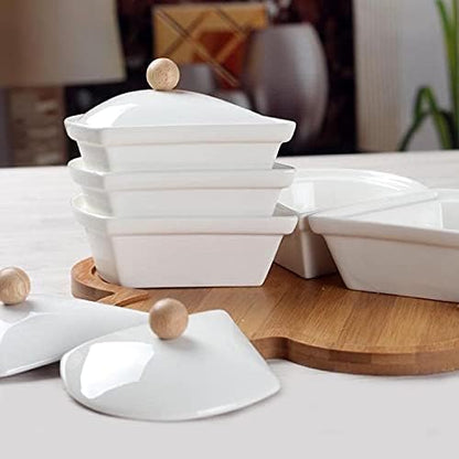yarlung Ceramic Divided Serving Dishes with Lids and Bamboo Platter, 5 Removable Dipping Bowls Relish Tray Nuts Dishes for Appetizer, Chips, Fruits, Candy, Condiment