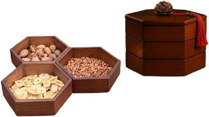 Wooden Dry Fruit Tray Snack Serving Tray With Lid Dry Fruit Box Nuts Container Snack Platter for Nuts, Dried Fruits, Chocolates Modular Organizer Rustic Serving Dish for Parties Storage Vanity