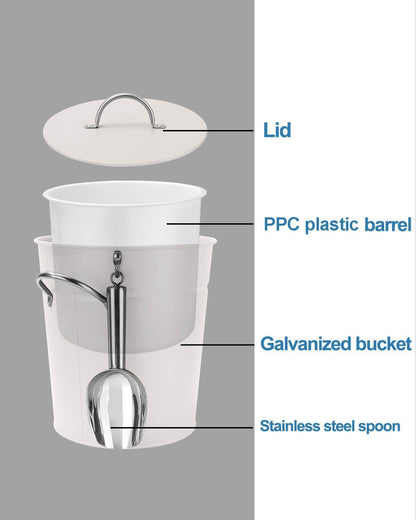 3 Qt White Galvanized Ice Bucket with Lid, Scoop and Handles, Insulated