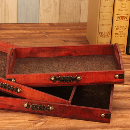Wakauto Wooden Serving Tray Rectangular Tray with Cutout Handles 12.59 X 8.26 X 1.45 in Tea for Snacks Fruit Dry Goods Display Home Restaurant Storage
