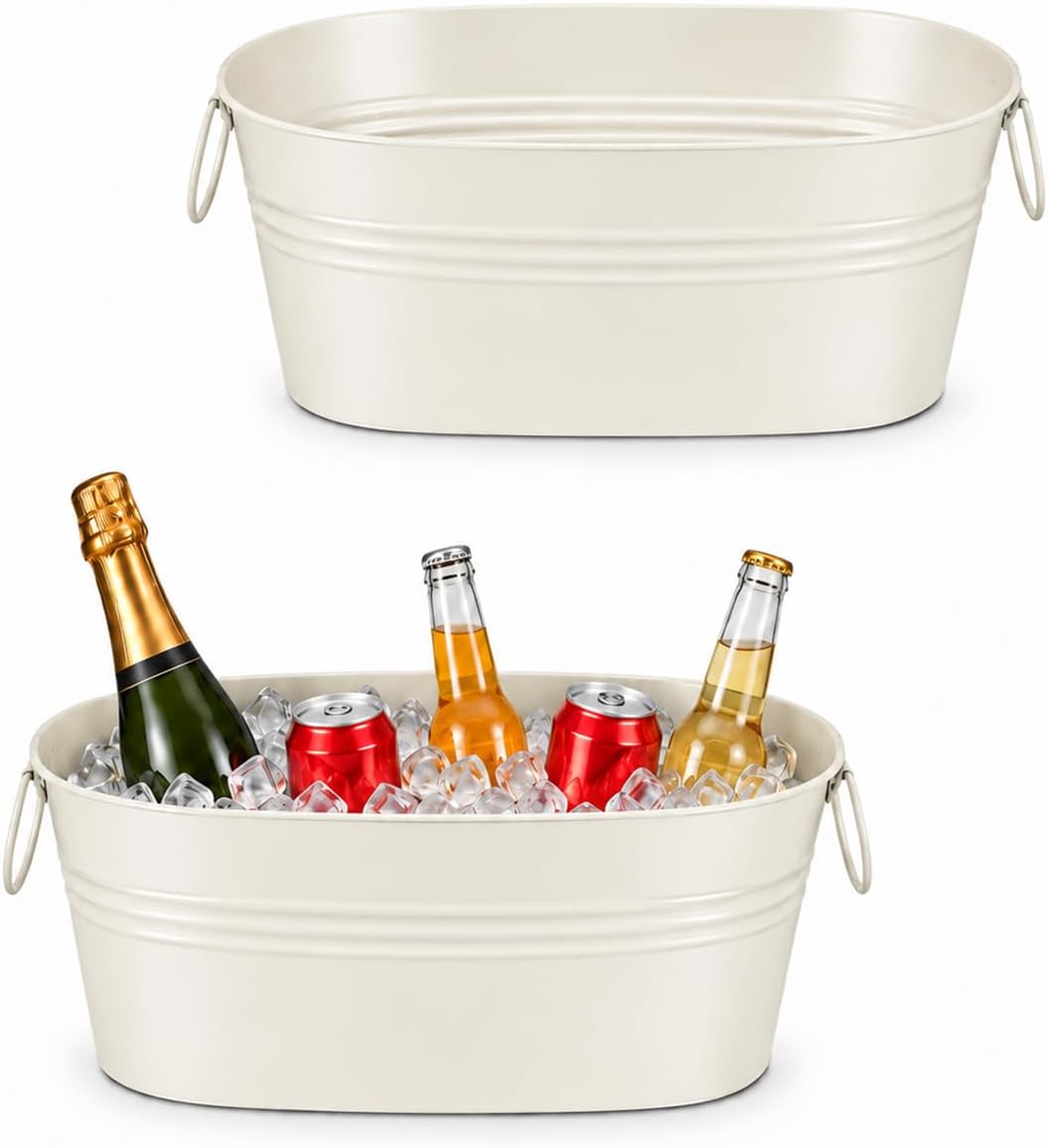 2 Pack 2.5 Gallon Galvanized Ice Buckets with Handles, White