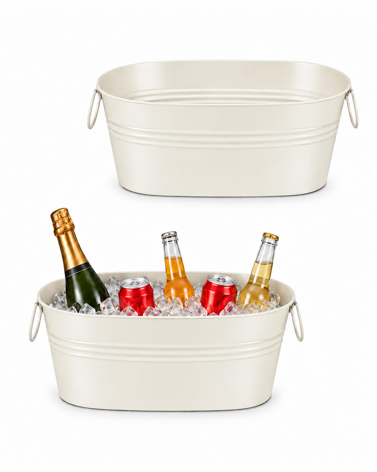 2 Pack 2.5 Gallon Galvanized Ice Buckets with Handles, White