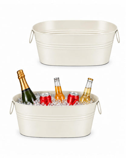 2 Pack 2.5 Gallon Galvanized Ice Buckets with Handles, White