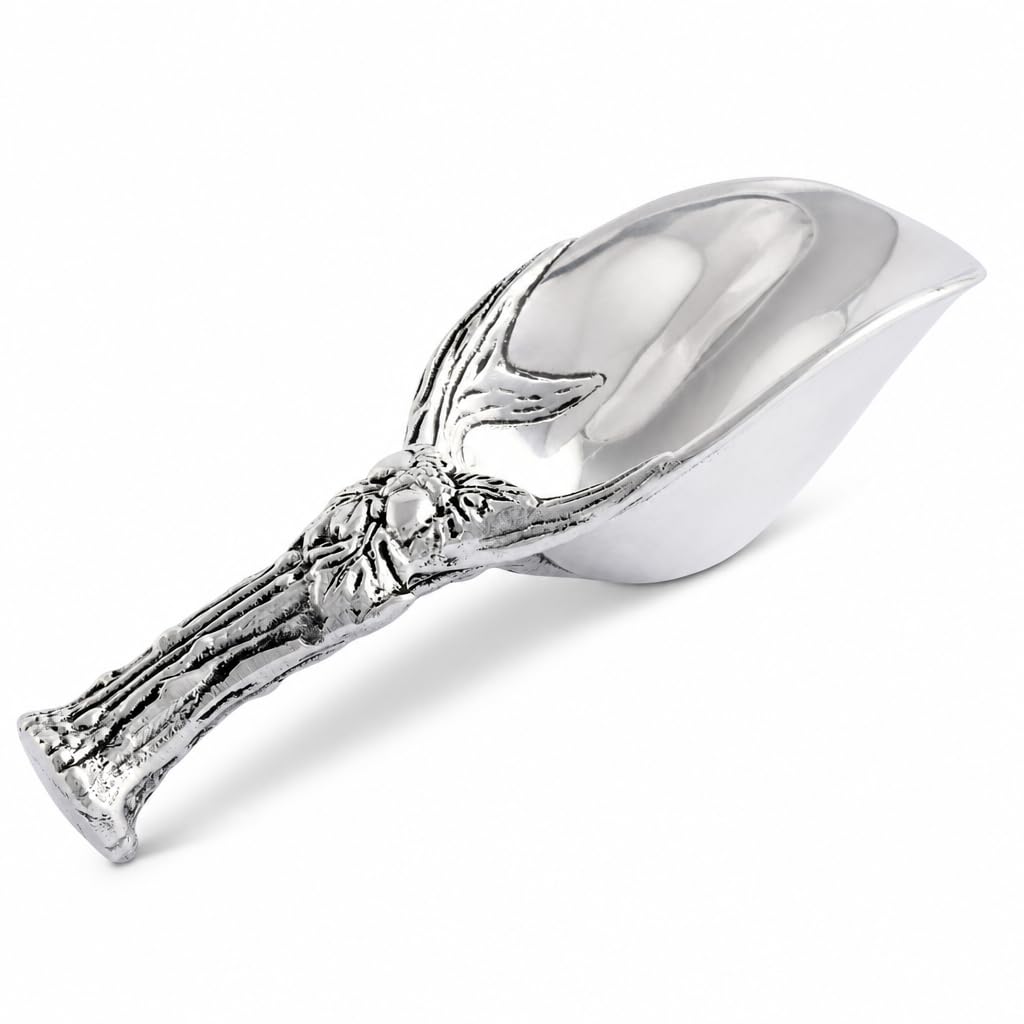 Arthur Court Magnolia Ice Scoop - Premium Sand Casted Aluminum - Elegant Ice Serving Tool - 8" Long