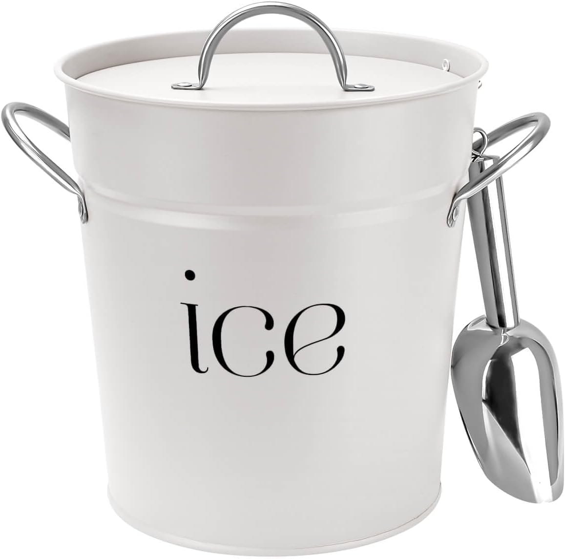 3 Qt White Galvanized Ice Bucket with Lid, Scoop and Handles, Insulated