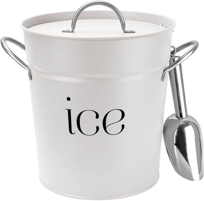 3 Qt White Galvanized Ice Bucket with Lid, Scoop and Handles, Insulated