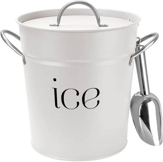 3 Qt White Galvanized Ice Bucket with Lid, Scoop and Handles, Insulated