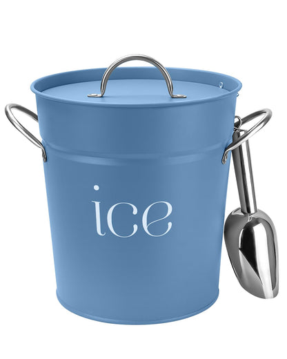 3 Qt White Galvanized Ice Bucket with Lid, Scoop and Handles, Insulated