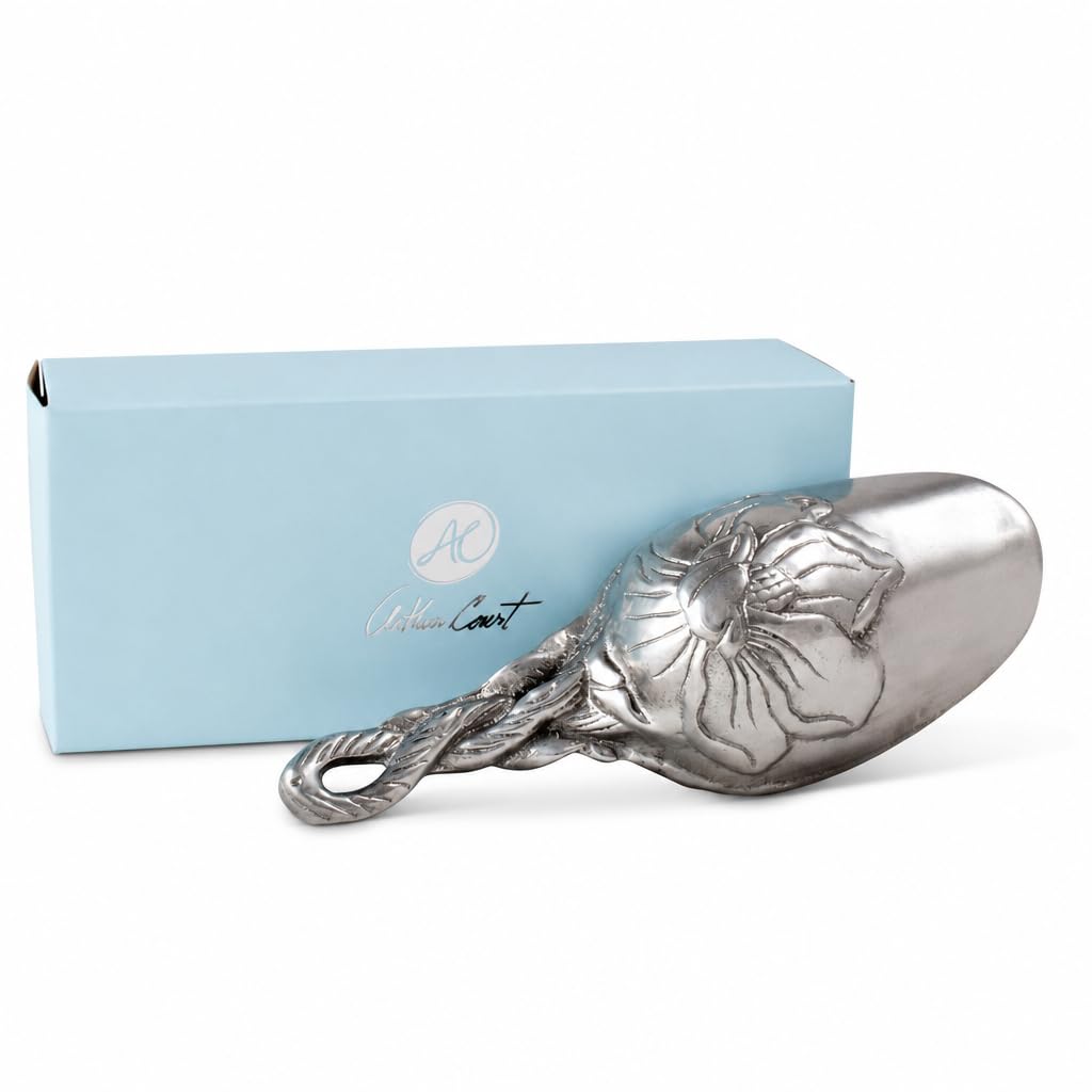 Arthur Court Magnolia Ice Scoop - Premium Sand Casted Aluminum - Elegant Ice Serving Tool - 8" Long