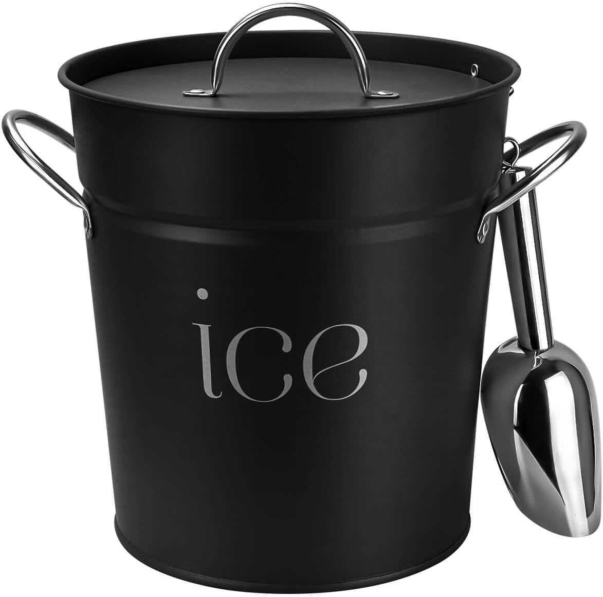 3 Qt Black Galvanized Ice Bucket with Lid, Scoop and Handles, Insulated