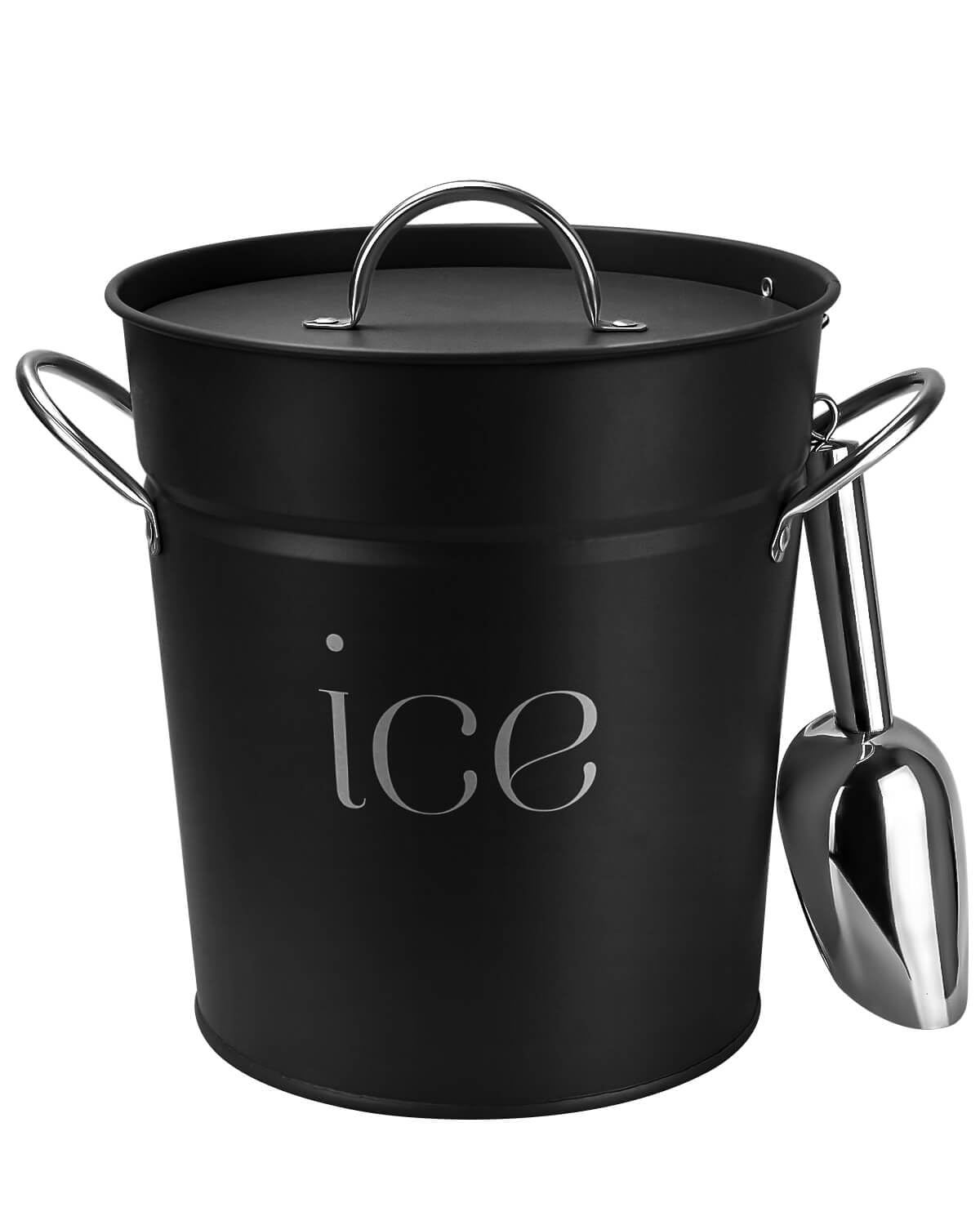 3 Qt Black Galvanized Ice Bucket with Lid, Scoop and Handles, Insulated
