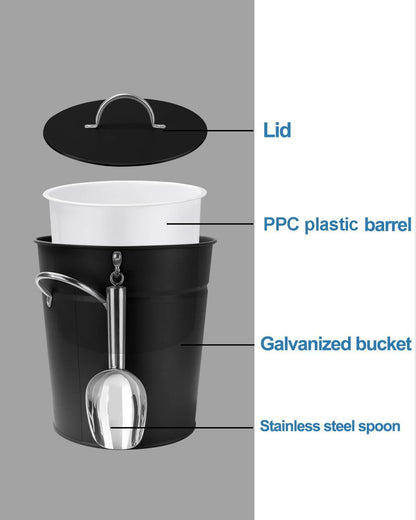 3 Qt Black Galvanized Ice Bucket with Lid, Scoop and Handles, Insulated