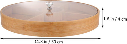 DOITOOL Bamboo Snack Tray with Lid 4-Compartment Divided Platter for Nuts Dried Fruit Candy Serving Food Storage Tray for Home Dining 11.81 X 11.81 X 1.96 in