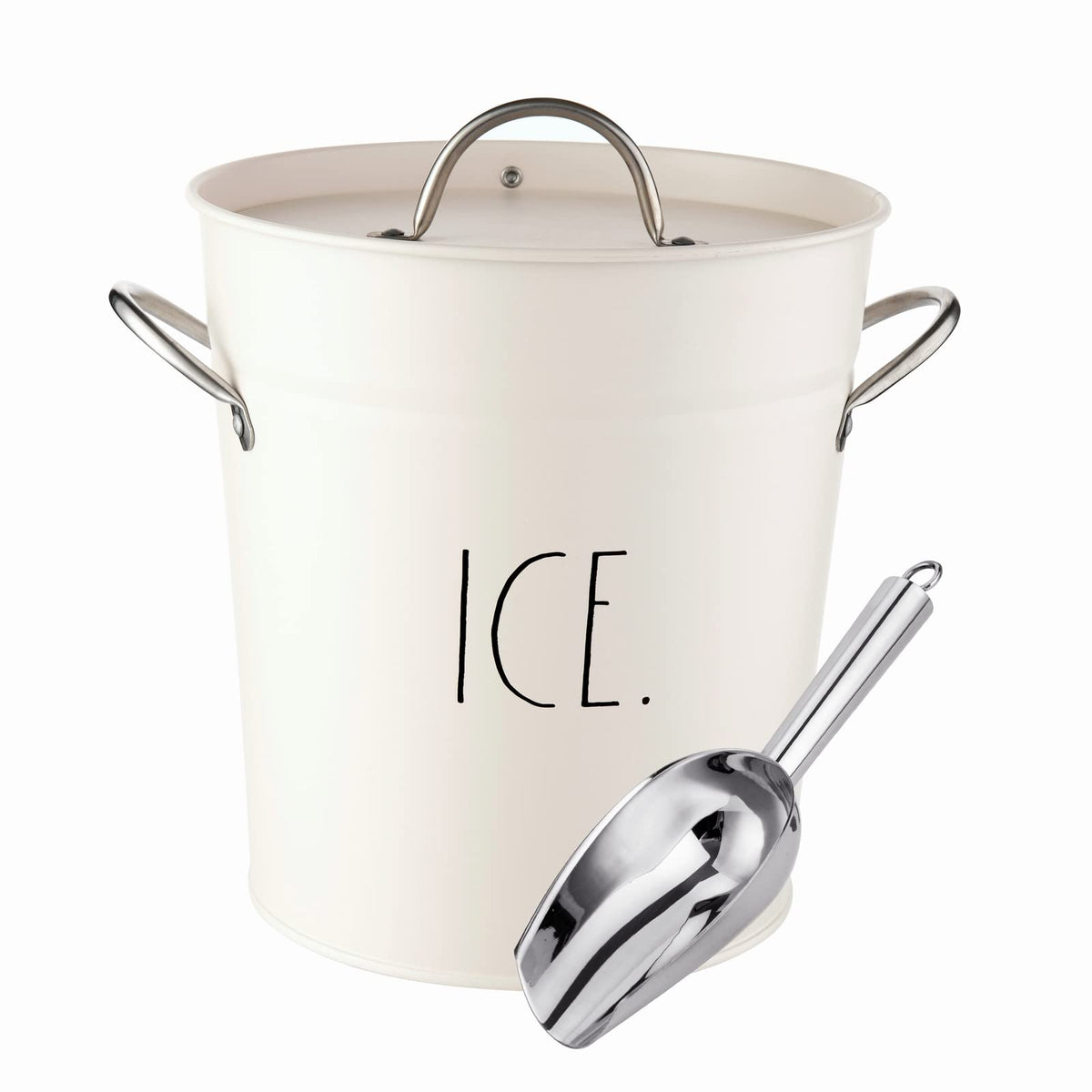 Rae Dunn Ice Bucket with Scoop - Stainless Steel Bucket with Handle, Lid and Ice Scooper - 4 Qt. Storage Bin for Ice Cubes for Bars, Parties, Backyard Barbeques, Picnics, and Camping (Sage)