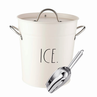Rae Dunn Ice Bucket with Scoop - Stainless Steel Bucket with Handle, Lid and Ice Scooper - 4 Qt. Storage Bin for Ice Cubes for Bars, Parties, Backyard Barbeques, Picnics, and Camping (Sage)