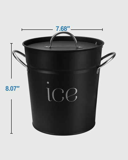 3 Qt Black Galvanized Ice Bucket with Lid, Scoop and Handles, Insulated